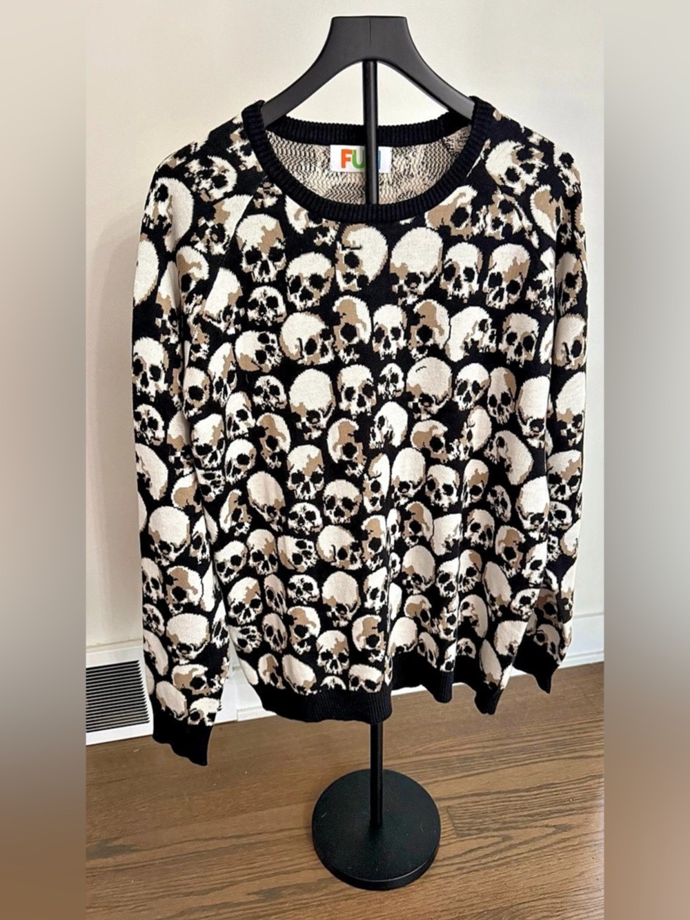 FUN.com All Over Skull Knit Sweater for Men in Black & White